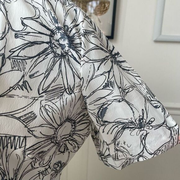 Vintage 70s Cropped Blouse Neck Tie Sketch Floral S - Picture 5 of 8
